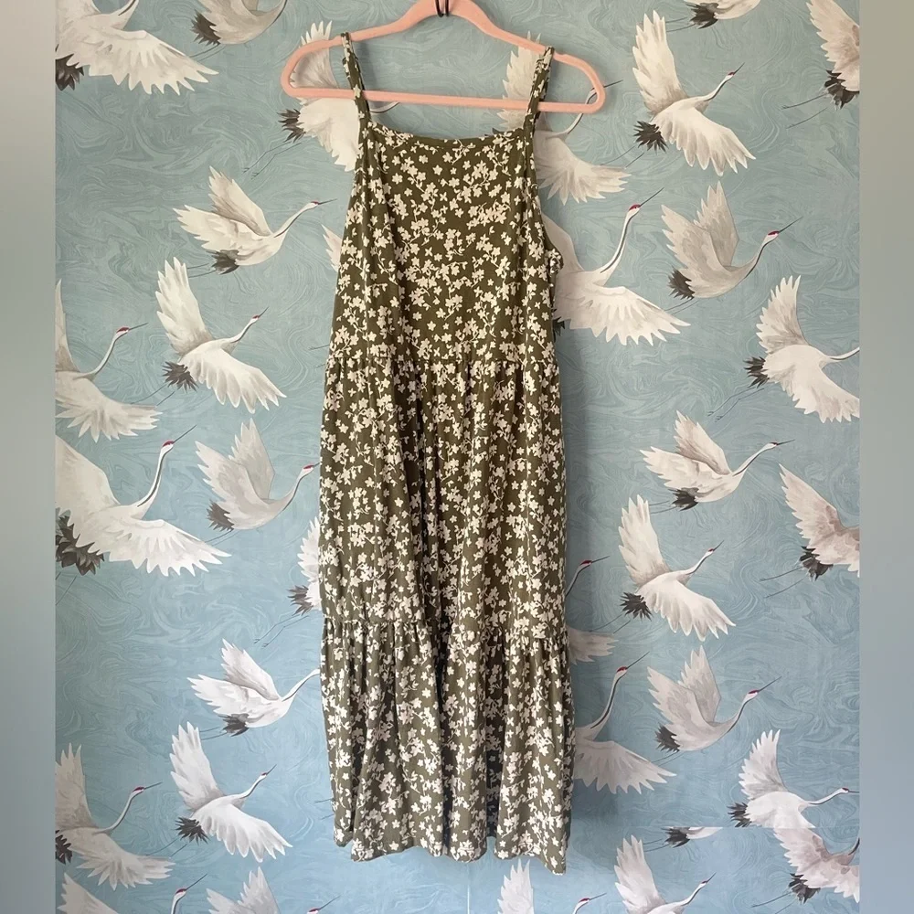 Gap green ditsy floral Apron neck dress size XXL Kids